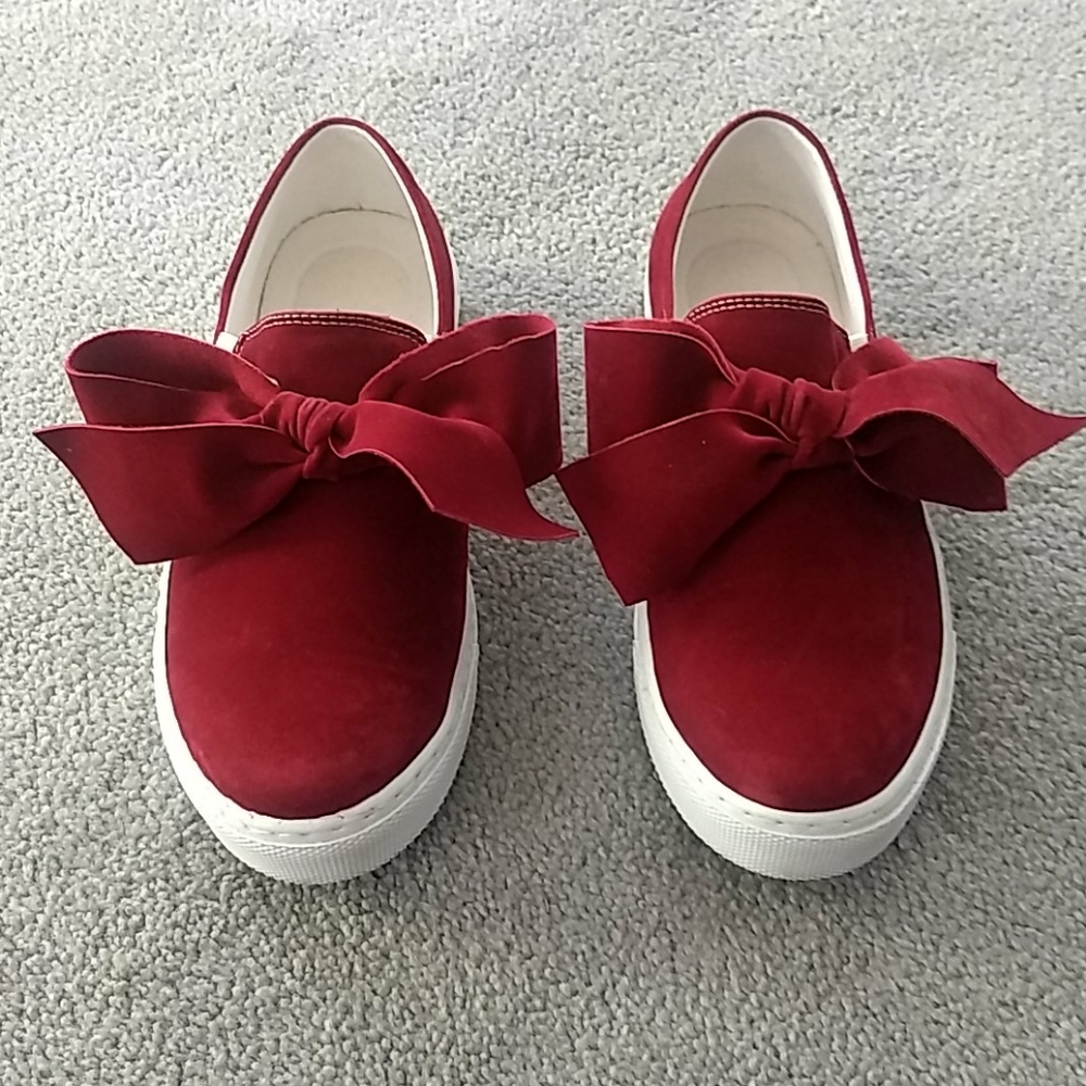 Red velvet bow sneakers!
